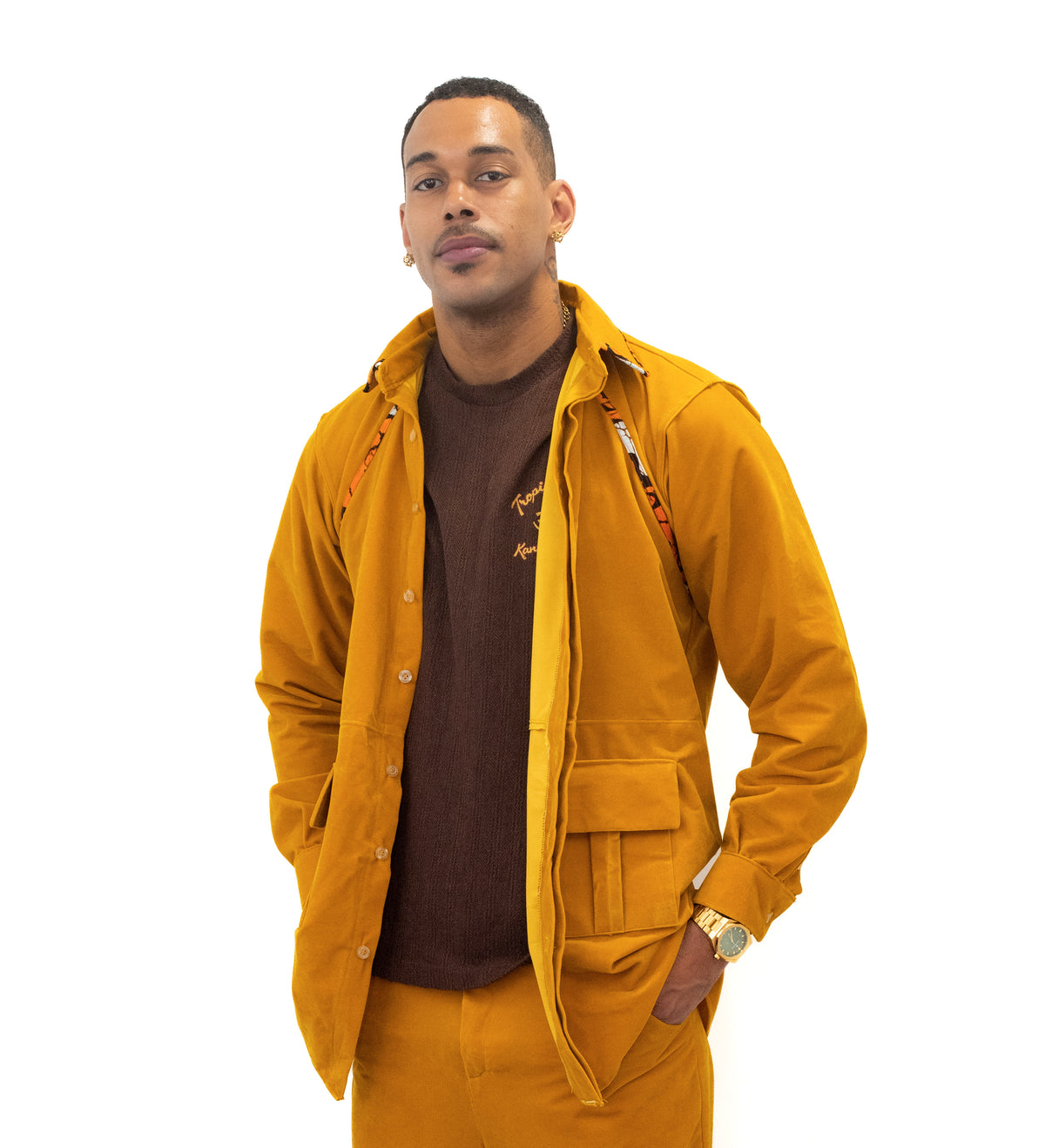 Ensemble Veste et Pantalon Cargo Jaune - Daim et Pagne Africain